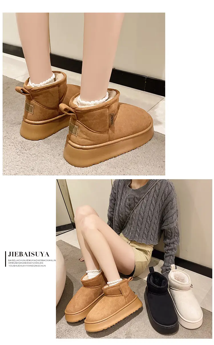 2026 New Model Height-Increasing Warm Short-Tube Thick-Soled Snow Boots for Women, Winter Fleece-Lined and Thickened Leather and Fur Integrated Thick Cotton Shoes — feature 8