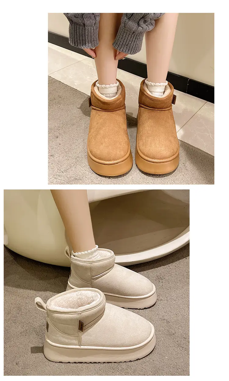 2026 New Model Height-Increasing Warm Short-Tube Thick-Soled Snow Boots for Women, Winter Fleece-Lined and Thickened Leather and Fur Integrated Thick Cotton Shoes — feature 9