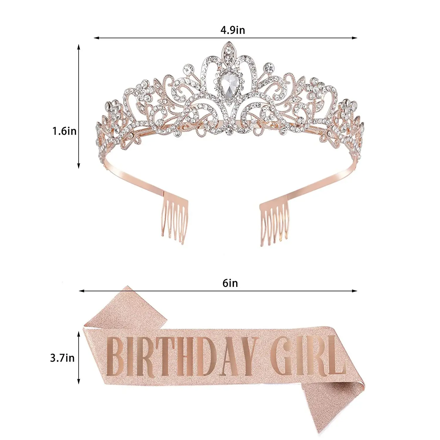 Birthday Queen Crown Headband with Ribbon & Combs — feature 3