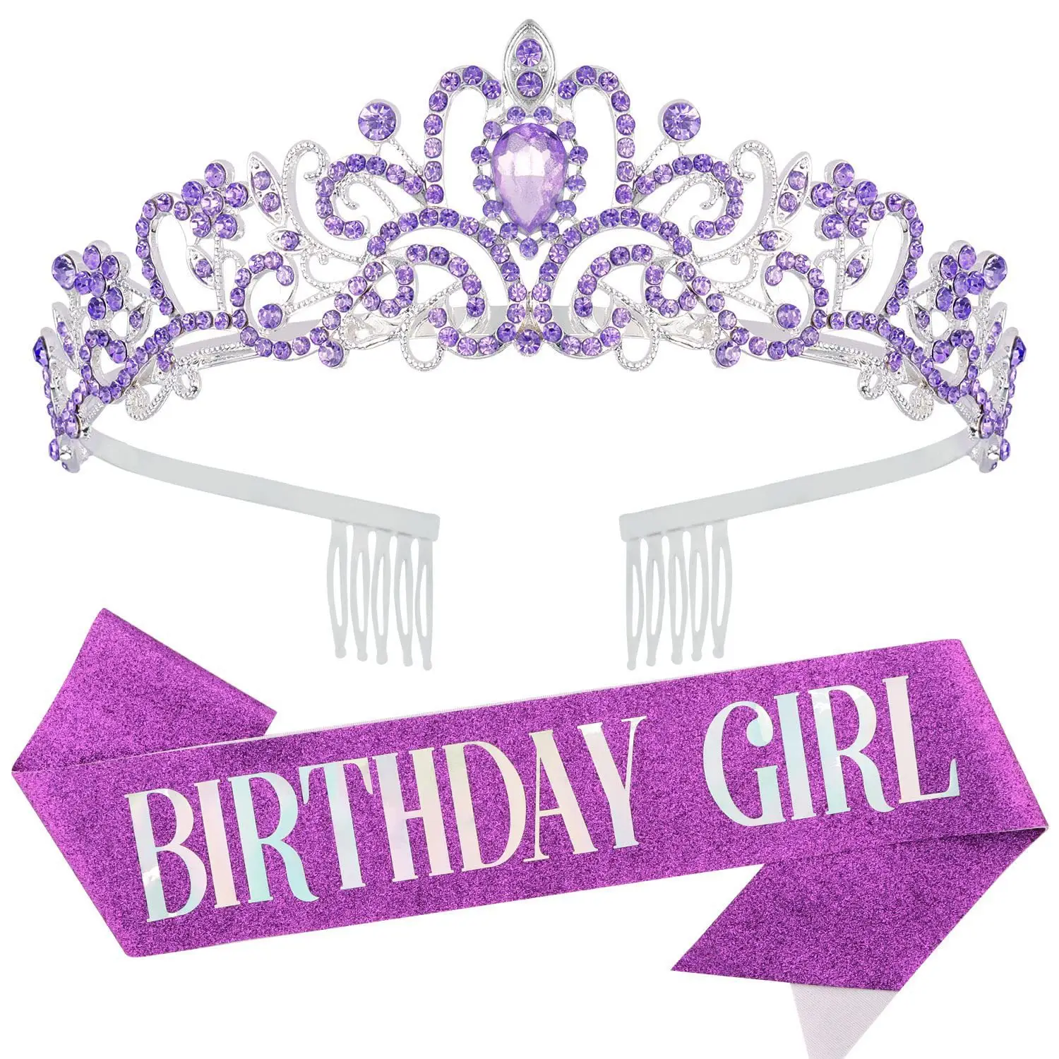 Birthday Queen Crown Headband with Ribbon & Combs — feature 5