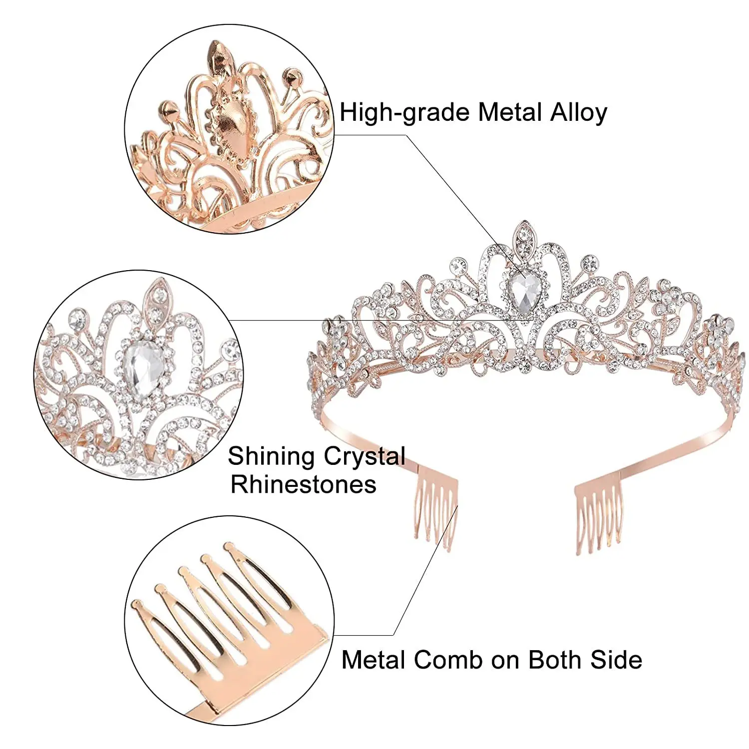 Birthday Queen Crown Headband with Ribbon & Combs — feature 6