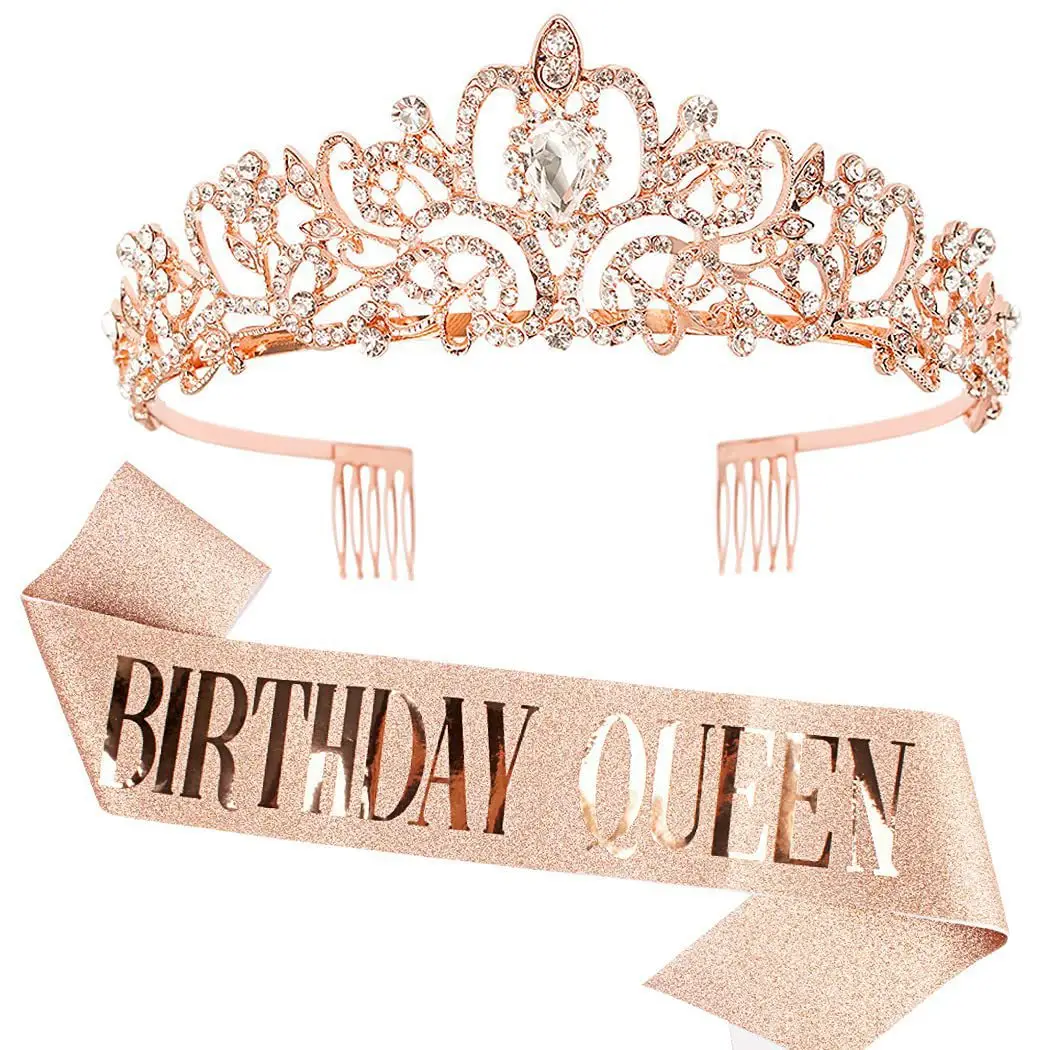 Birthday Queen Crown Headband with Ribbon & Combs — feature 7