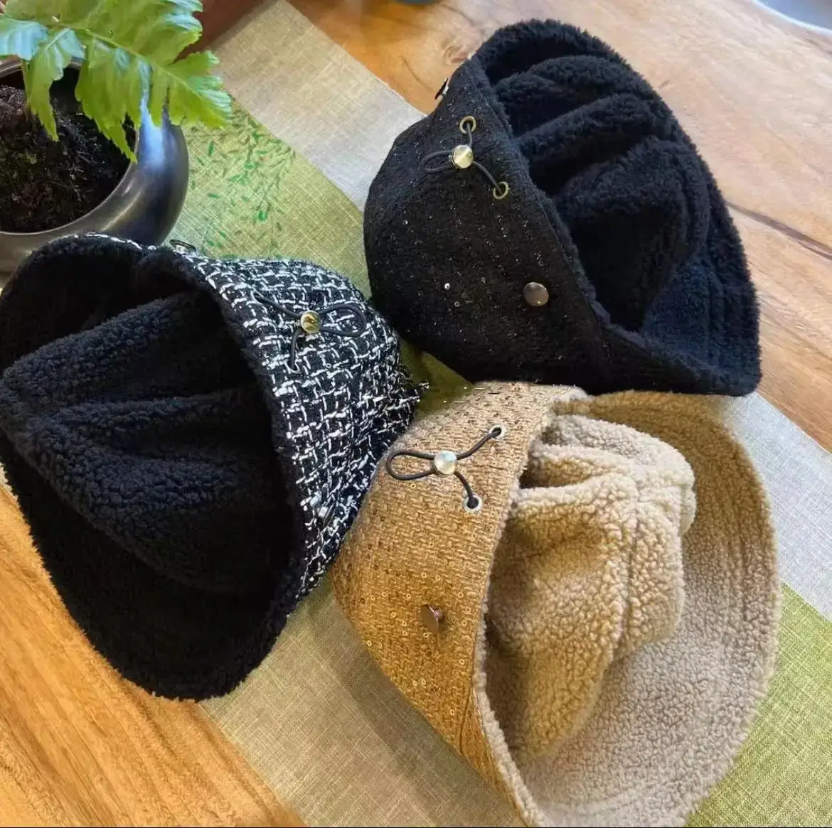 Women's Sequined Fisherman Hat Winter Face Cover