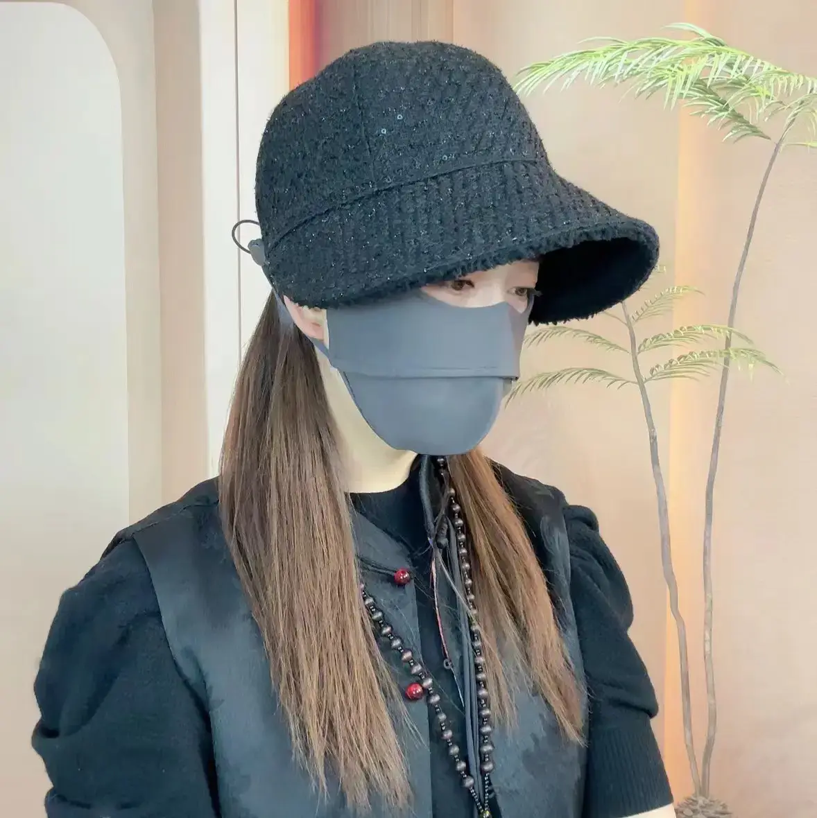 Women's Sequined Fisherman Hat Winter Face Cover — feature 12