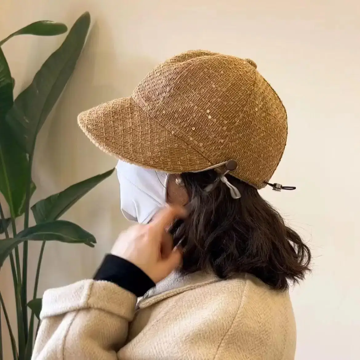 Women's Sequined Fisherman Hat Winter Face Cover