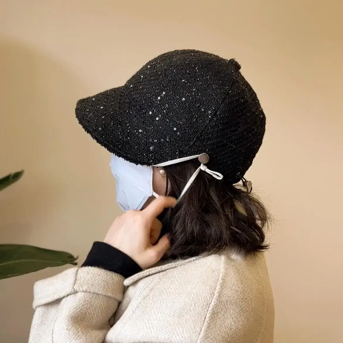 Women's Sequined Fisherman Hat Winter Face Cover
