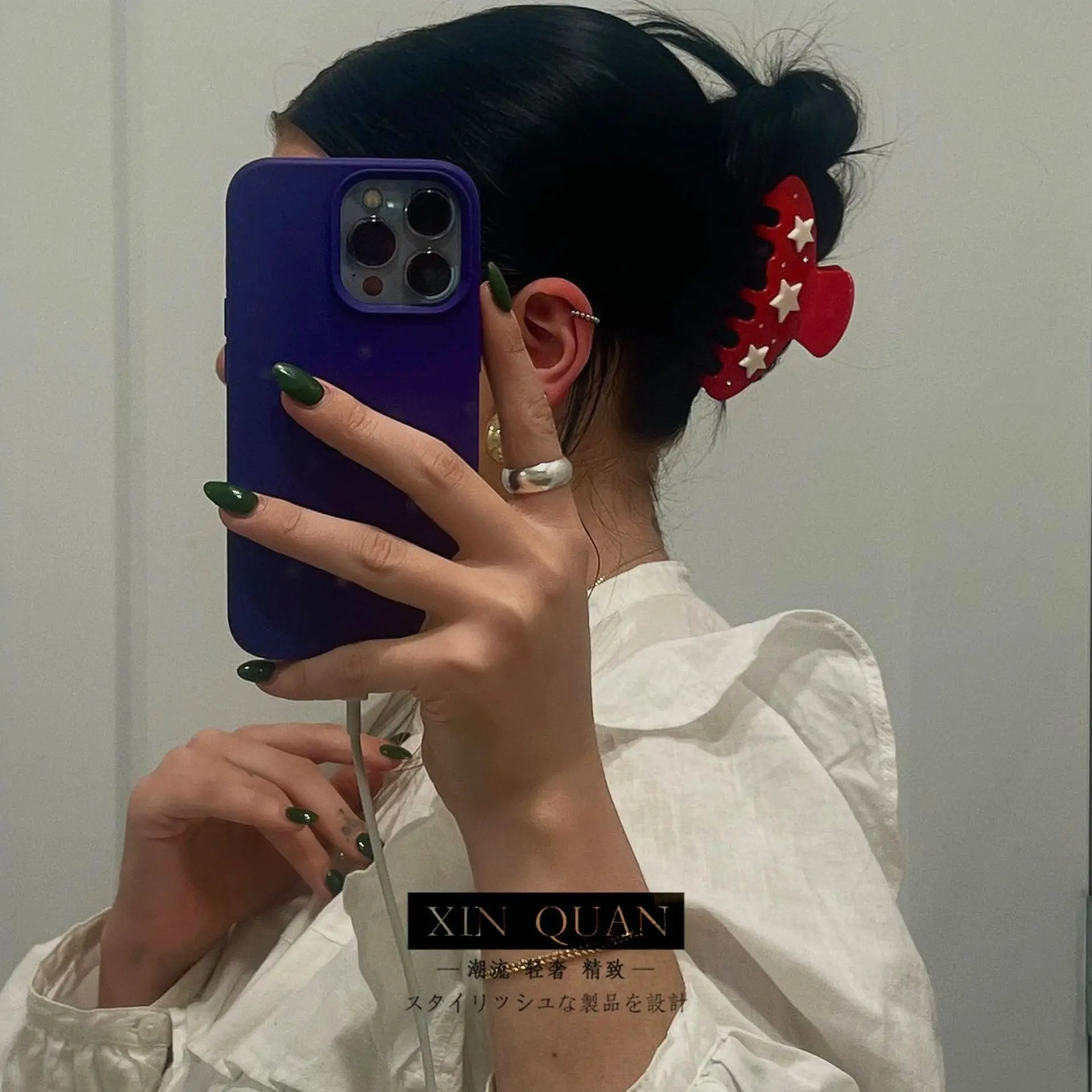 Five-Pin Star Hairpin Set for Girls, Acetate, Pink & Red - Image 5