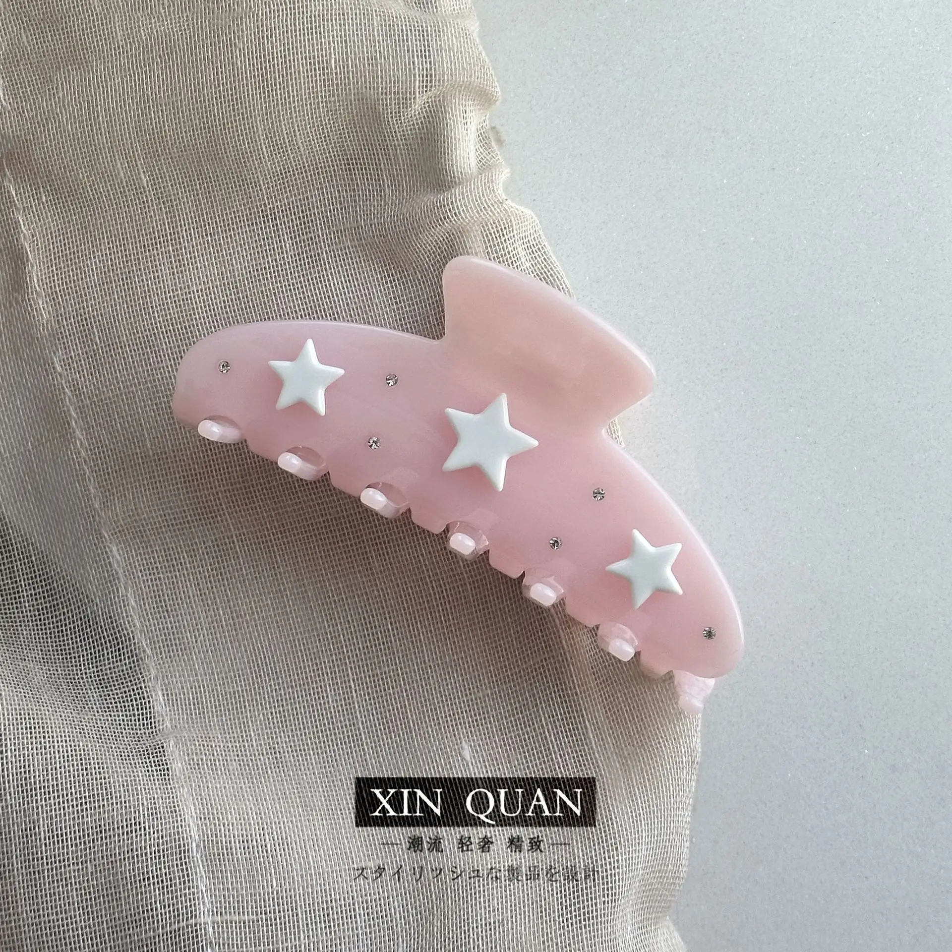 Five-Pin Star Hairpin Set for Girls, Acetate, Pink & Red - Image 3