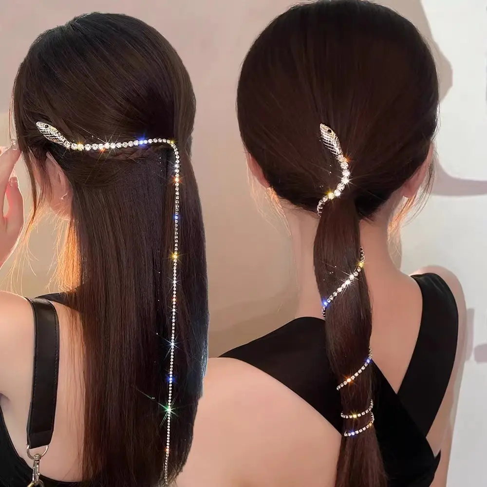 Super Long Tassel Hairpin with Flash Diamond Snake Design — feature 2