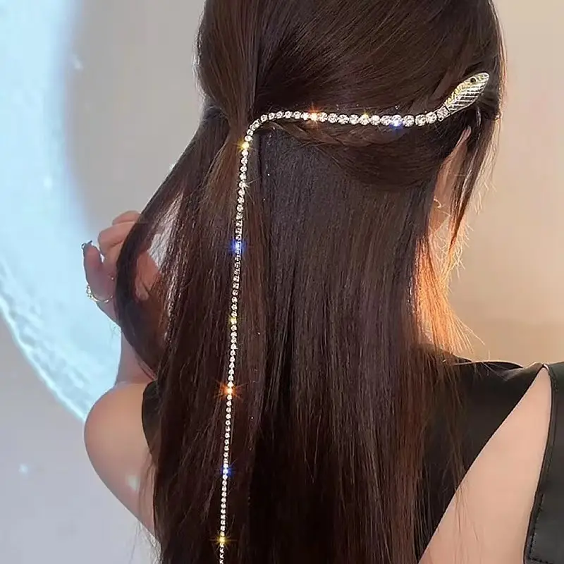 Super Long Tassel Hairpin with Diamond Snake Design - Image 4