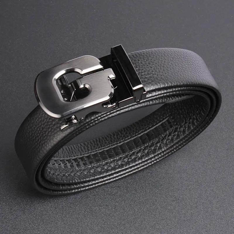 Men's Black Leather Belt with Gold Buckle - Image 6
