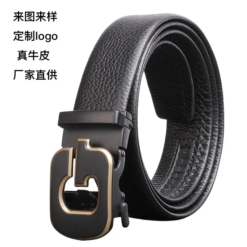 Men's Black Leather Belt with Gold Buckle - Image 7