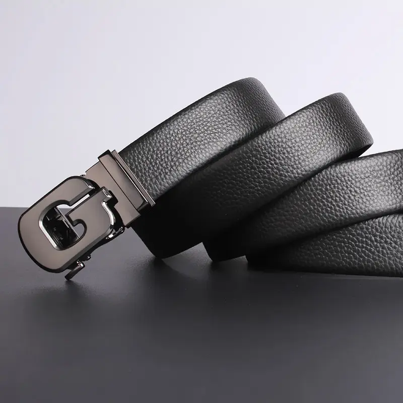 Men's Black Leather Belt with Gold Buckle — feature 13