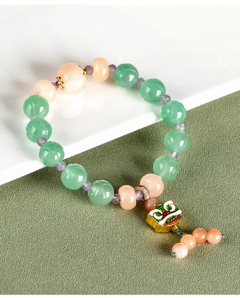 Natural Xinjiang Golden Silk Jade Dongling Jade Lotus Bracelet — feature 5