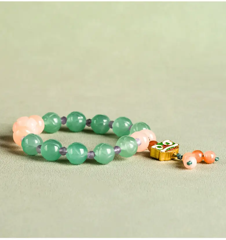 Natural Xinjiang Golden Silk Jade Dongling Jade Lotus Bracelet — feature 6