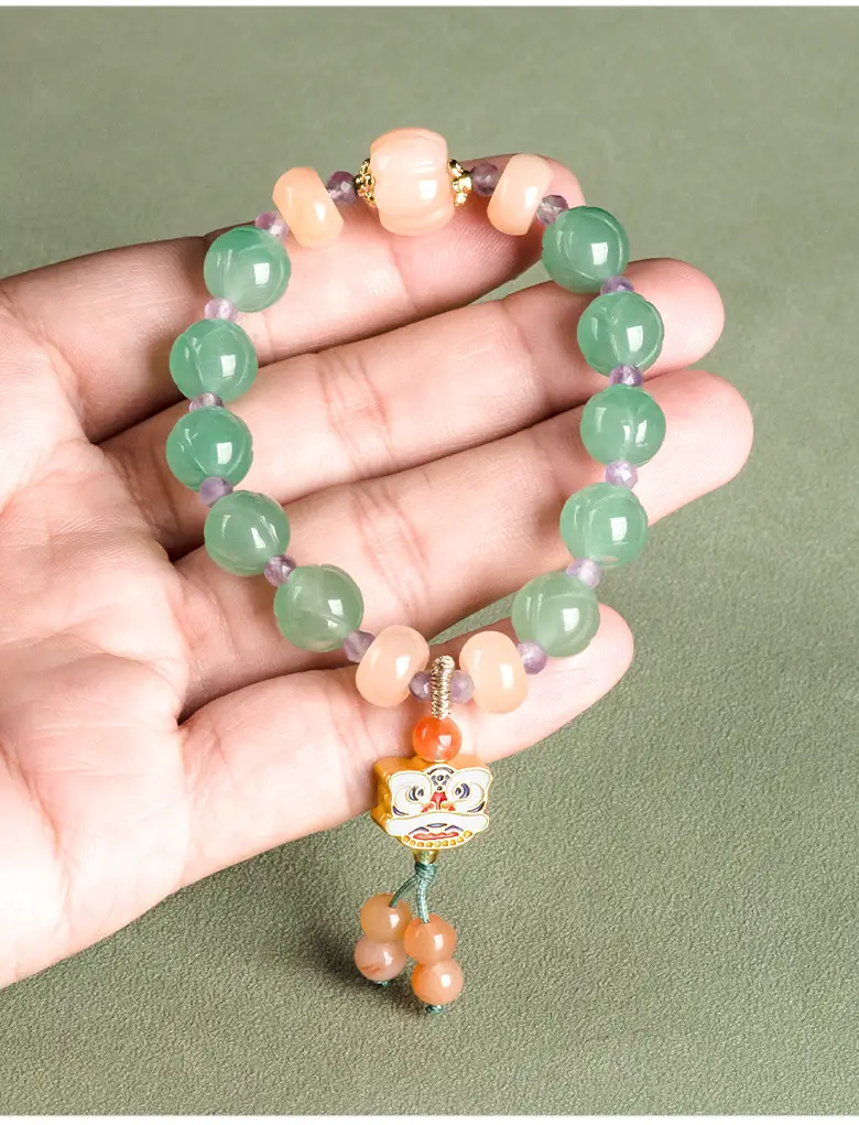 Natural Xinjiang Golden Silk Jade Dongling Jade Lotus Bracelet — feature 7
