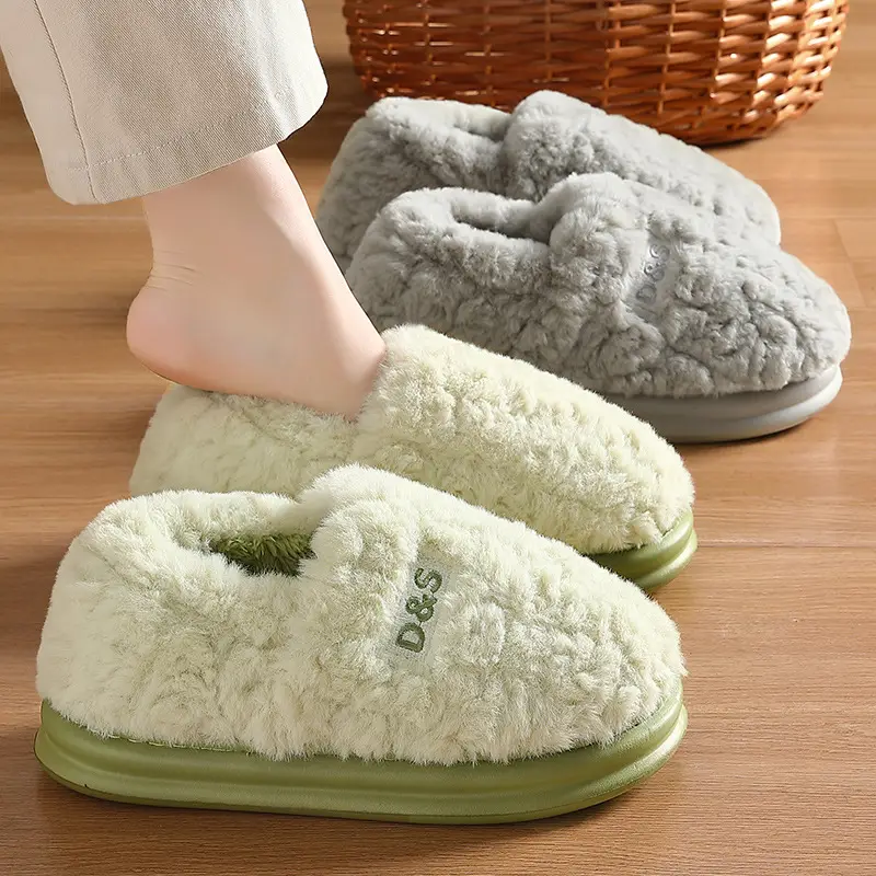 Cotton slippers women's autumn and winter bag heel home indoor home thick bottom non-slip warm furry confinement slippers winter wholesale