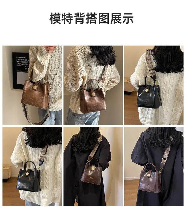 Women's Brown Leather Shoulder Bag with Gold Plated Handle — feature 17