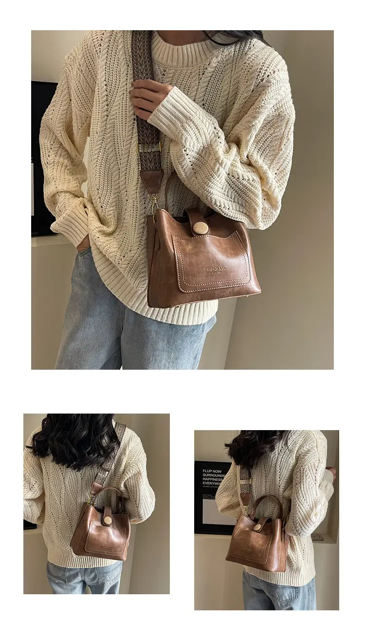Women's Brown Leather Shoulder Bag with Gold Plated Handle — feature 20