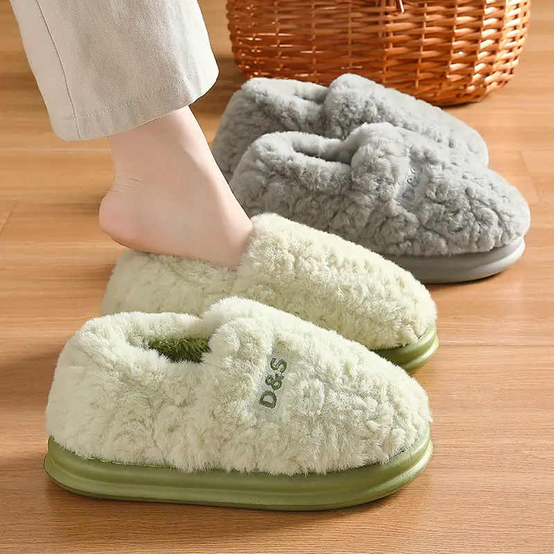 Cotton Slippers for Women in Autumn and Winter, Covering the Heel, Indoor Household Thick-Soled Non-Slip Warm Plush Slippers for Men, Winter Home Use - Image 9
