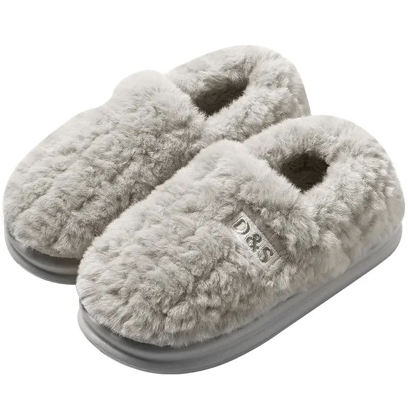 Cotton Slippers for Women in Autumn and Winter, Covering the Heel, Indoor Household Thick-Soled Non-Slip Warm Plush Slippers for Men, Winter Home Use - Image 10