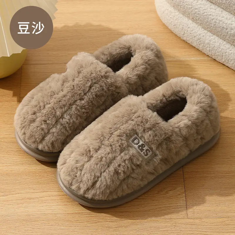 Cotton Slippers for Women in Autumn and Winter, Covering the Heel, Indoor Household Thick-Soled Non-Slip Warm Plush Slippers for Men, Winter Home Use - Image 5