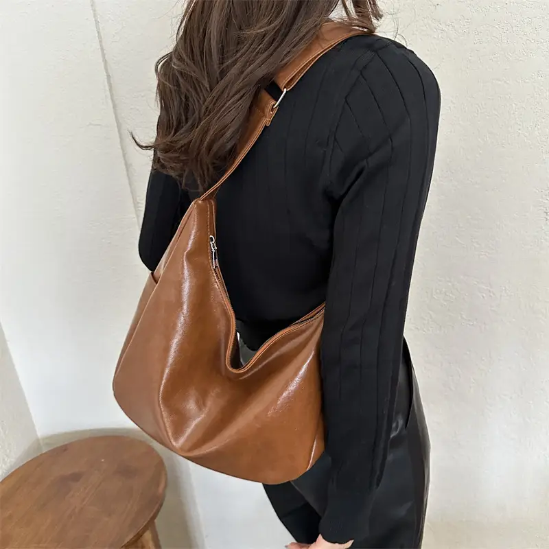 Brown Leather Shoulder Messenger Bag Large Capacity - Image 6