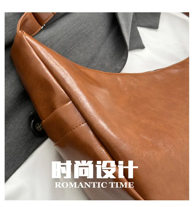 Brown Leather Shoulder Messenger Bag Large Capacity — feature 1