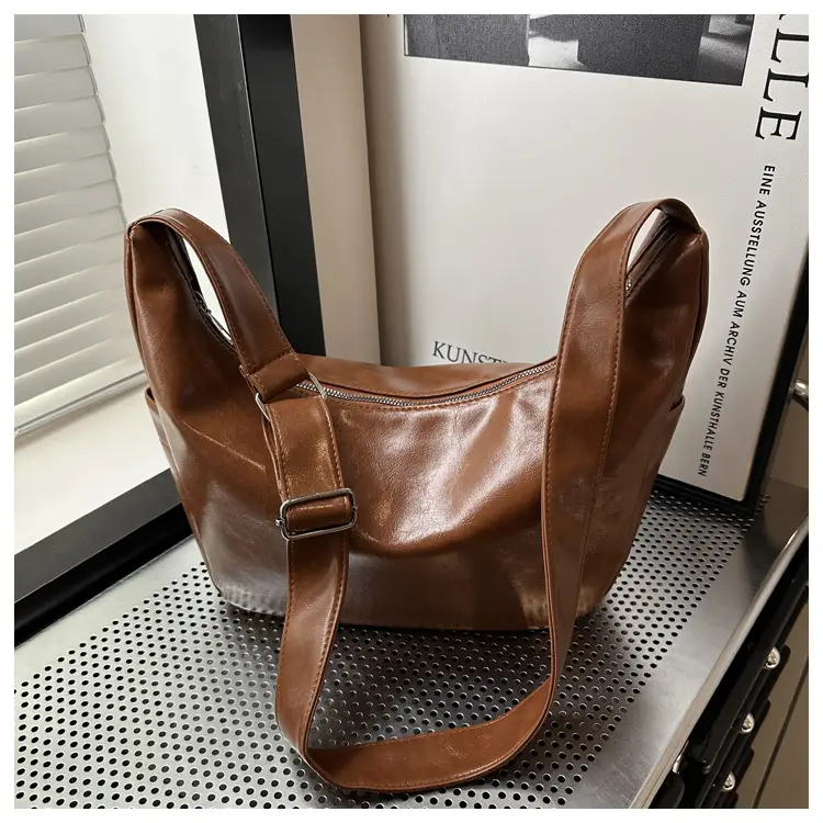 Brown Leather Shoulder Messenger Bag Large Capacity — feature 11