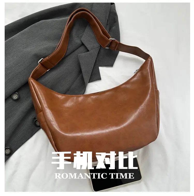 Brown Leather Shoulder Messenger Bag Large Capacity — feature 2