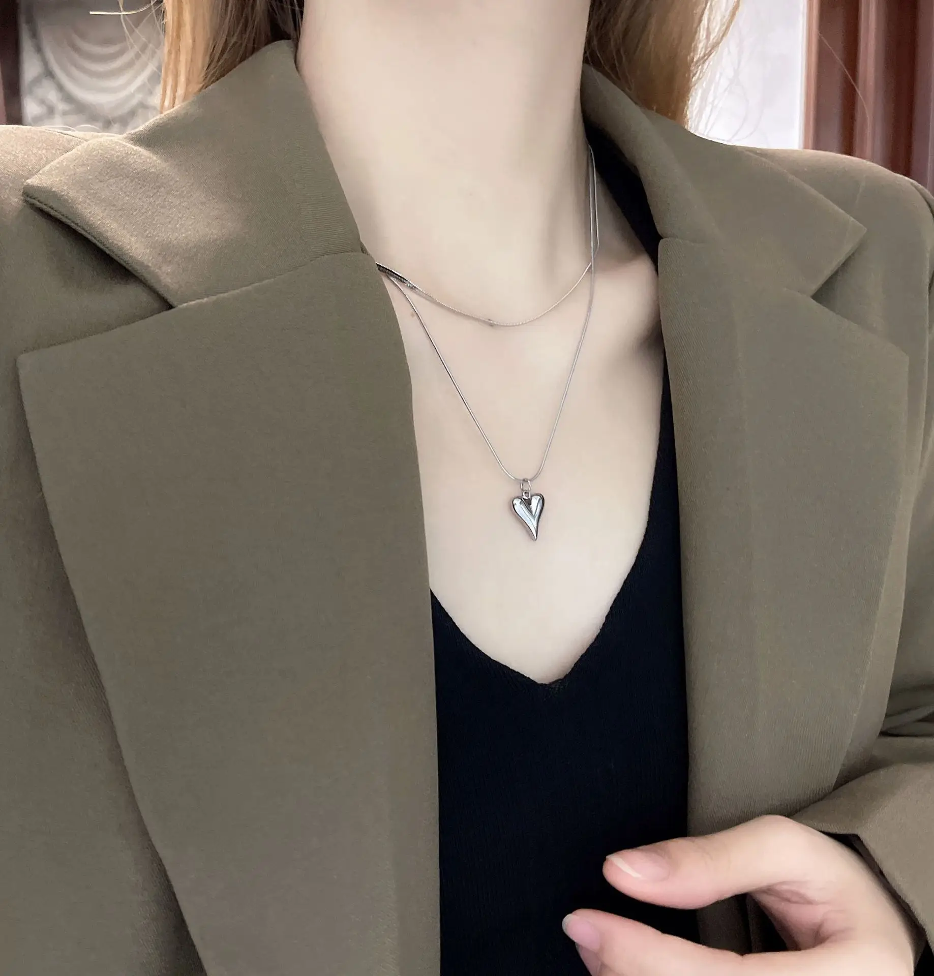 Titanium Heart Snake Bone Necklace for Women - Image 4