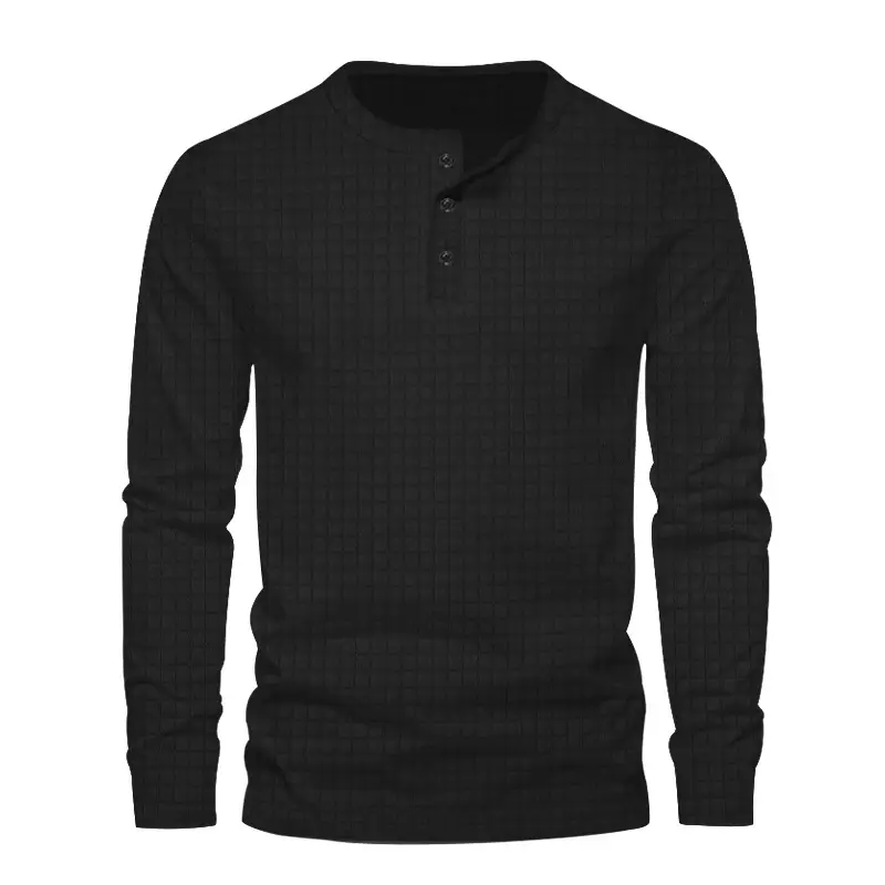 Men's Black Slim Fit Jacquard T-Shirt Long Sleeve - Image 10