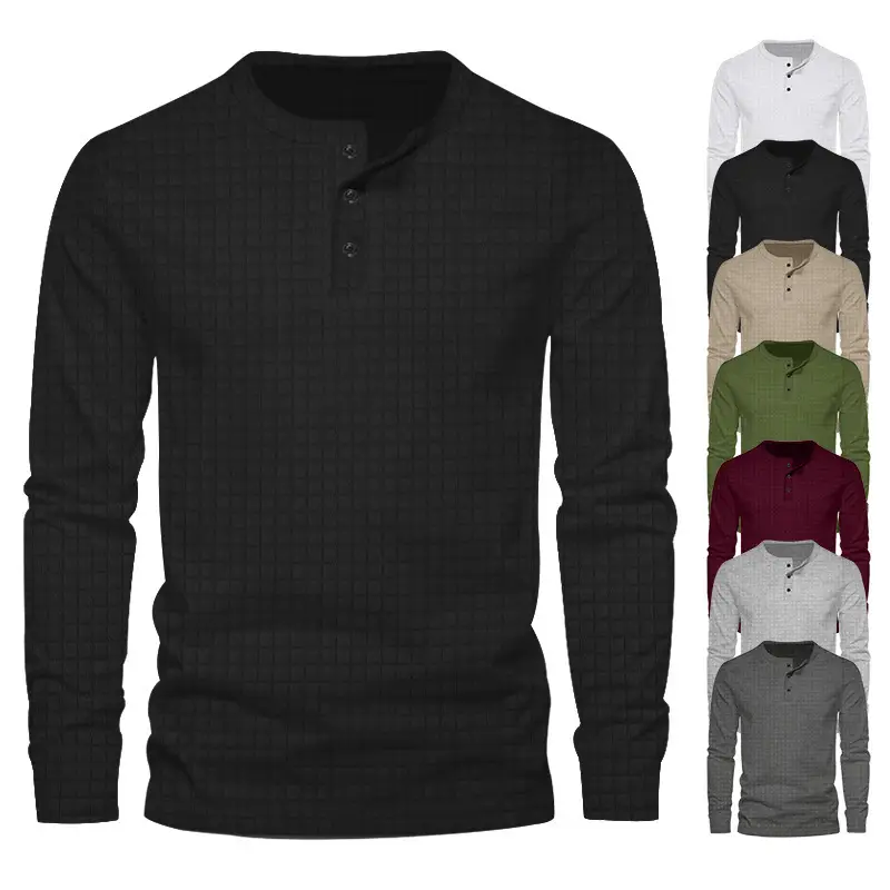 Men's Black Slim Fit Jacquard T-Shirt Long Sleeve — feature 3