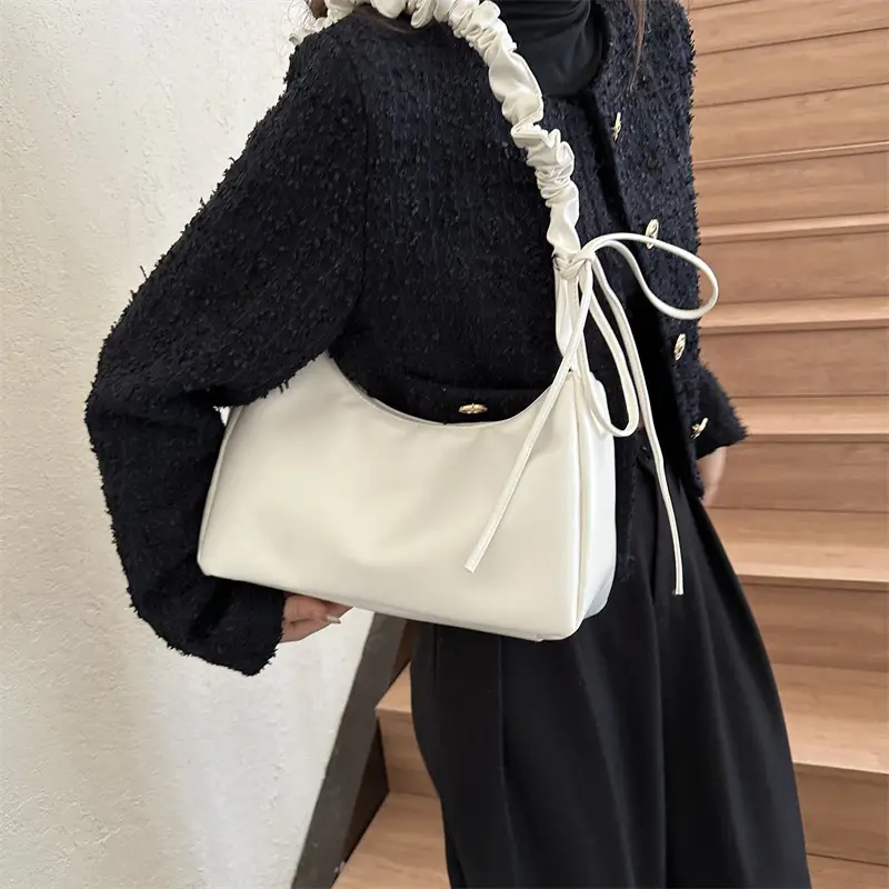 Nude Pleated Shoulder Bag for Women Autumn Winter - Image 7