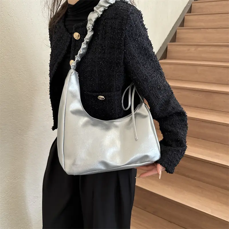 Nude Pleated Shoulder Bag for Women Autumn Winter - Image 8