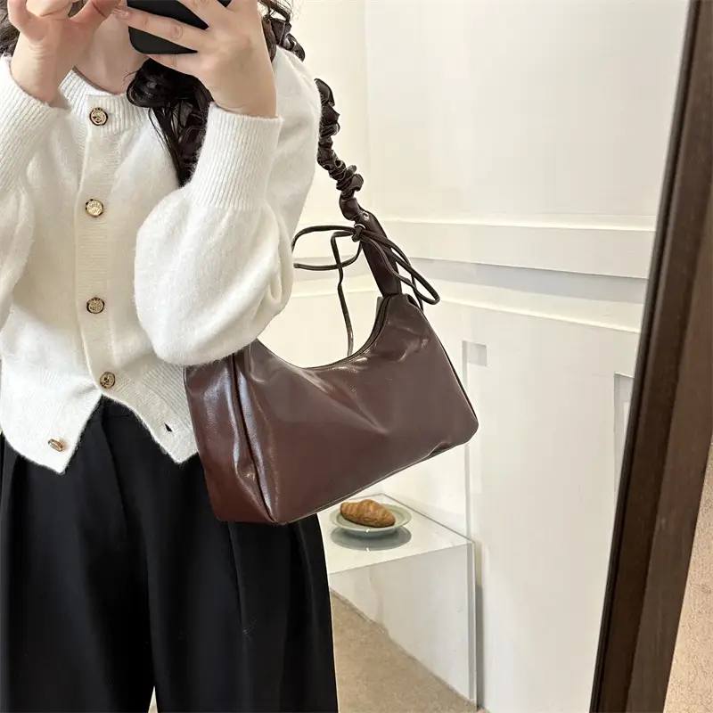 Nude Pleated Shoulder Bag for Women Autumn Winter - Image 9