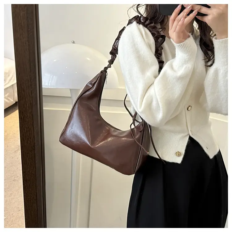 Nude Pleated Shoulder Bag for Women Autumn Winter — feature 23