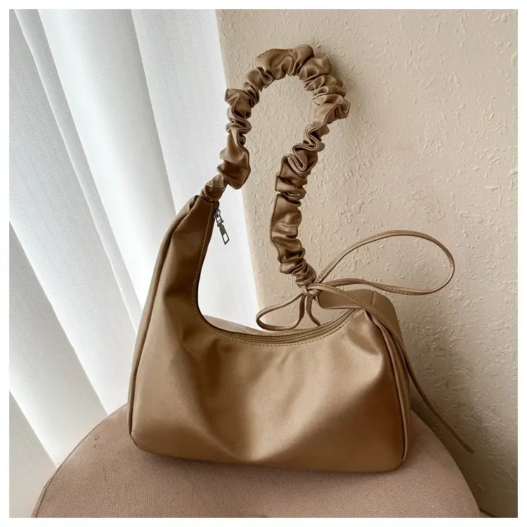 Nude Pleated Shoulder Bag for Women Autumn Winter - Image 4