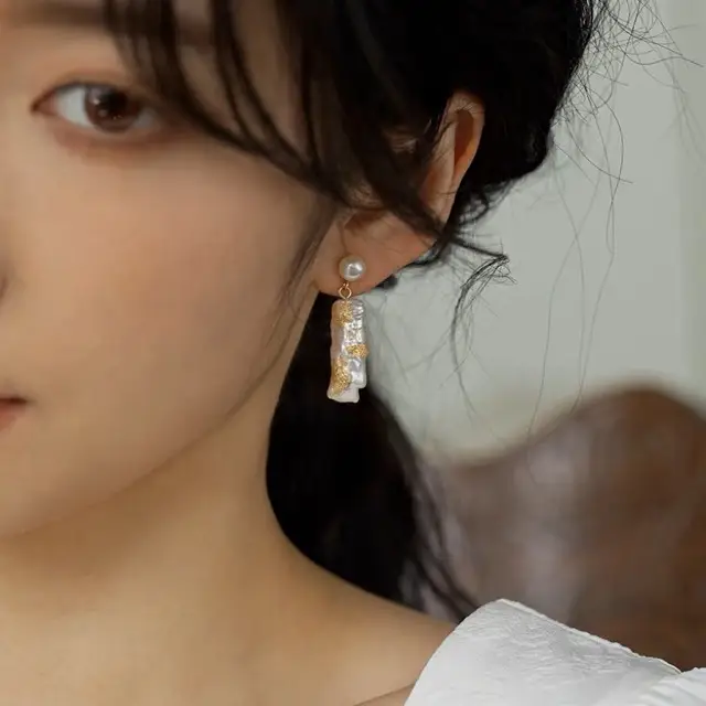 Long Pearl Earrings Gold Foil Silver Pin Elegant Women - Image 4