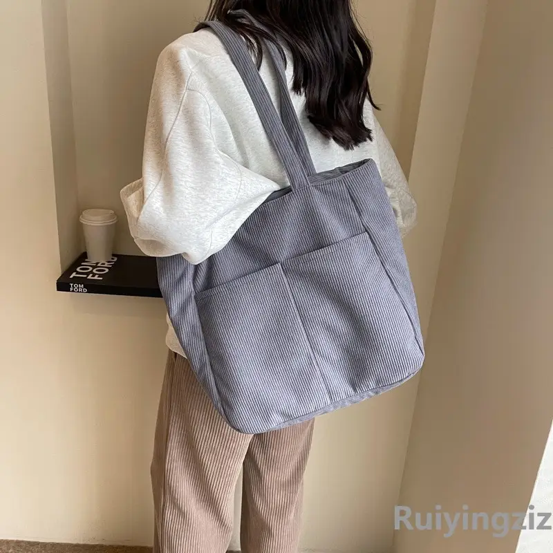 Autumn Winter Canvas Shoulder Bag Black Large Capacity - Image 7