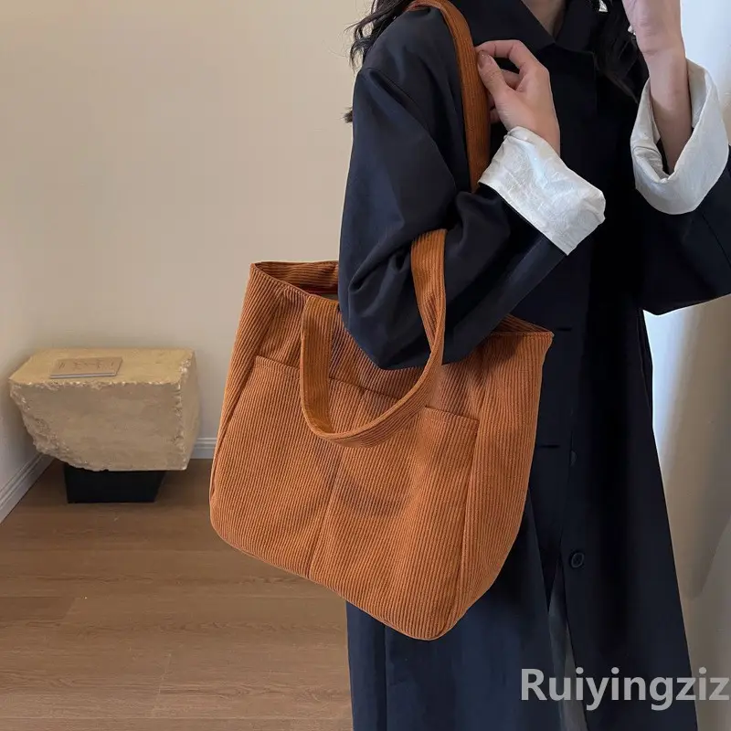 Autumn Winter Canvas Shoulder Bag Black Large Capacity - Image 8
