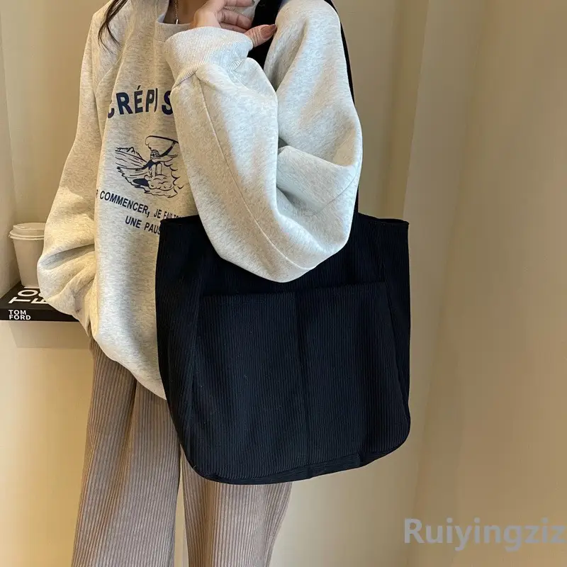 Autumn Winter Canvas Shoulder Bag Black Large Capacity - Image 9