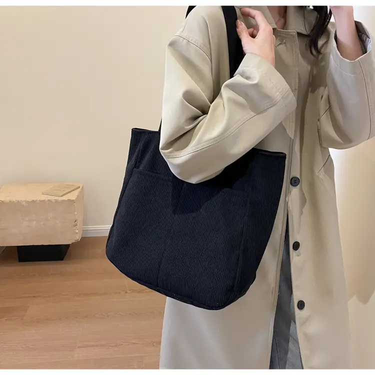 Autumn Winter Canvas Shoulder Bag Black Large Capacity — feature 18