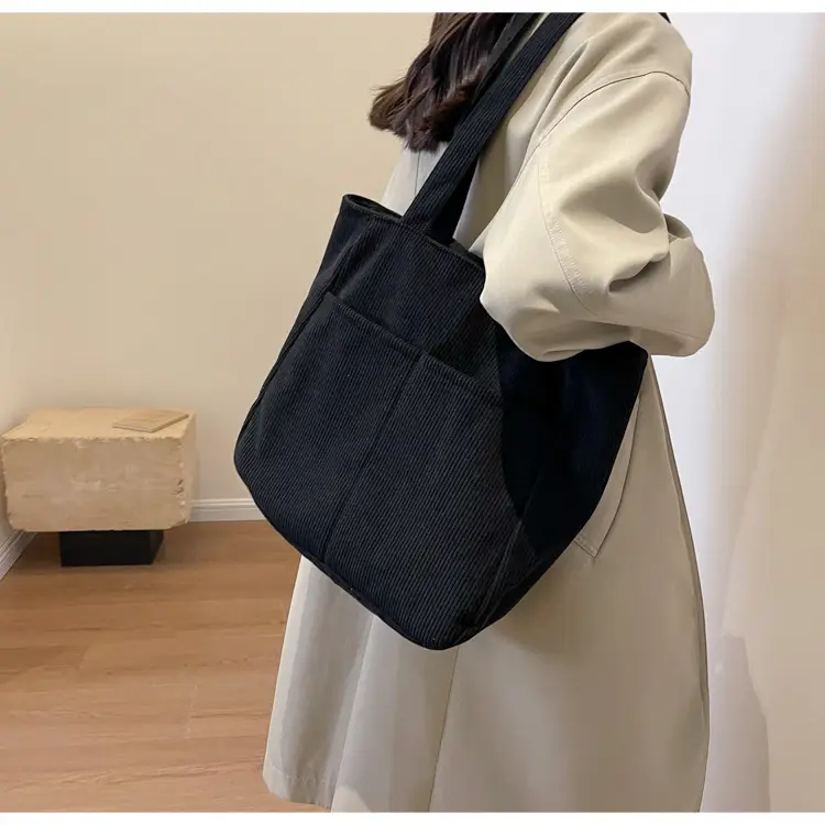 Autumn Winter Canvas Shoulder Bag Black Large Capacity — feature 19
