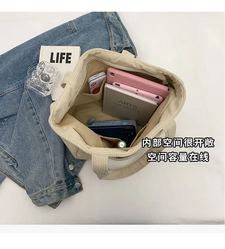 Autumn Winter Canvas Shoulder Bag Black Large Capacity — feature 7