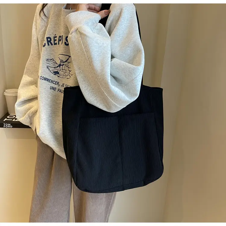 Autumn Winter Canvas Shoulder Bag Black Large Capacity — feature 9