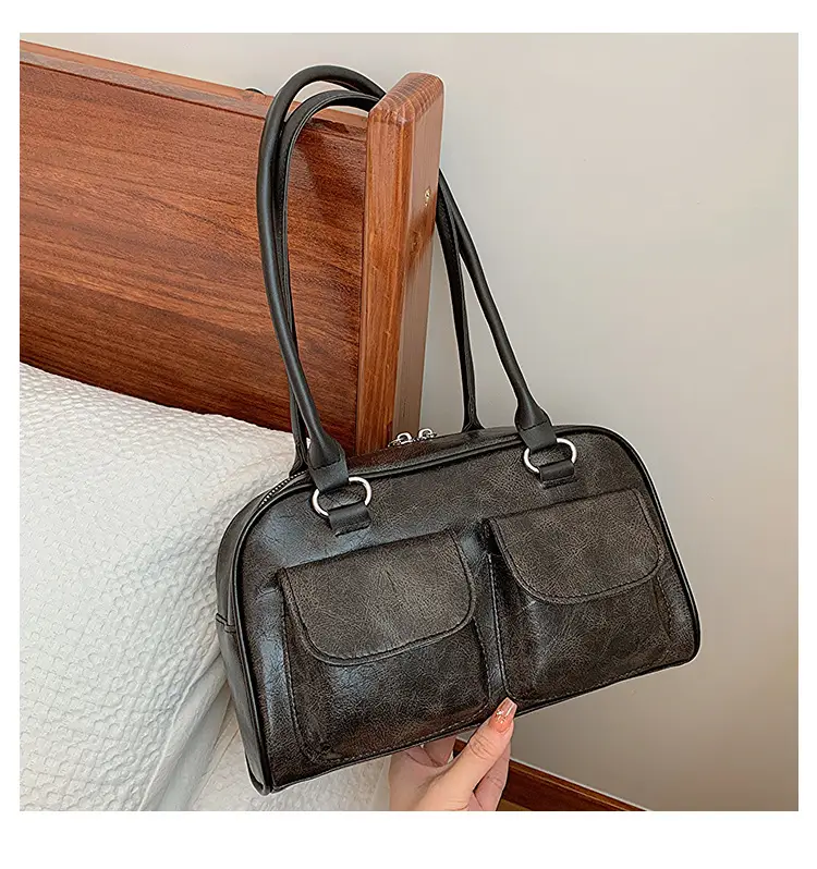 Women's 2-Pocket Shoulder Bag Brown Suede British Style — feature 26