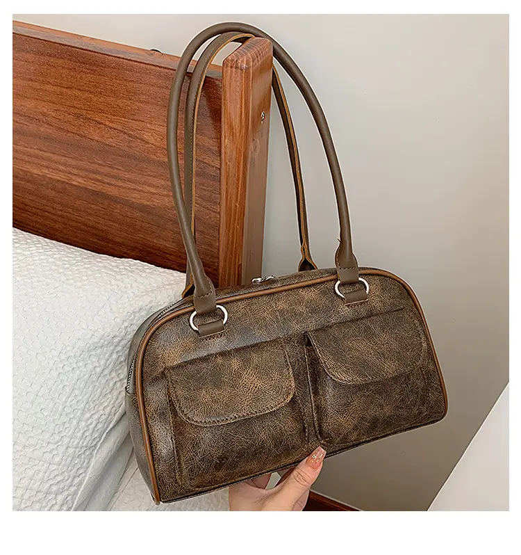 Women's 2-Pocket Shoulder Bag Brown Suede British Style — feature 27