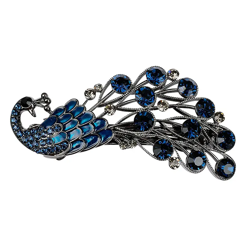Half-Tie Peacock Rhinestone Hair Clip with Adjustable Spring - Image 7