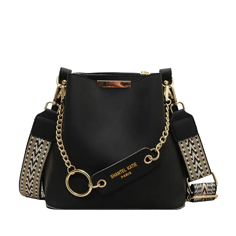 2026 New Crossbody Bag Black Gold Chain Wide Strap - Image 9